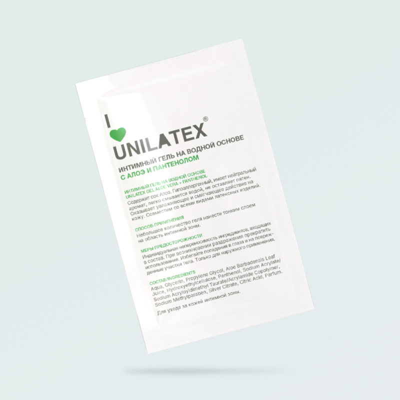 Промо-набор Unilatex из сашетов лубриканта 100 мл. (10 шт. по 5 мл. на водной основе + 10 шт. по 5 мл. на водной основе Алоэ+Пантенол)